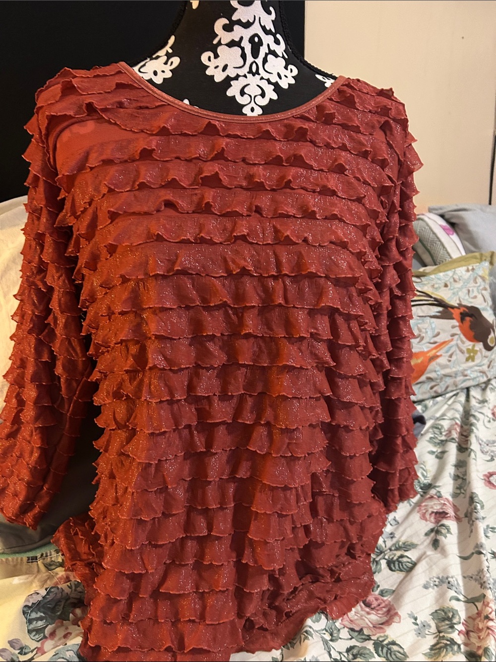 Kim Rogers Rust Ruffle Tiered Blouse